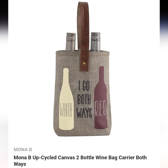 NWT Mona B Up-Cycled Canvas 2 Bottle Wine Bag Carrier Both Ways - Picture 2 of 7
